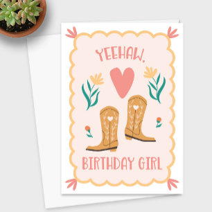 "Yeehaw, fille d'anniversaire" Western Boot Carte 