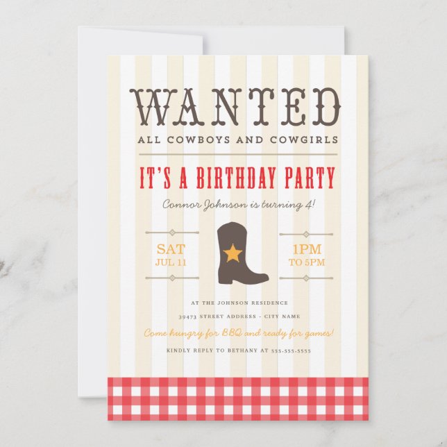 Yeehaw ! Invitation à la fête d'anniversaire de Co (Devant)