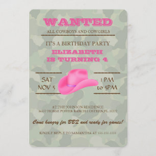 YEEHAW ! Invitation rose de fête d'anniversaire de
