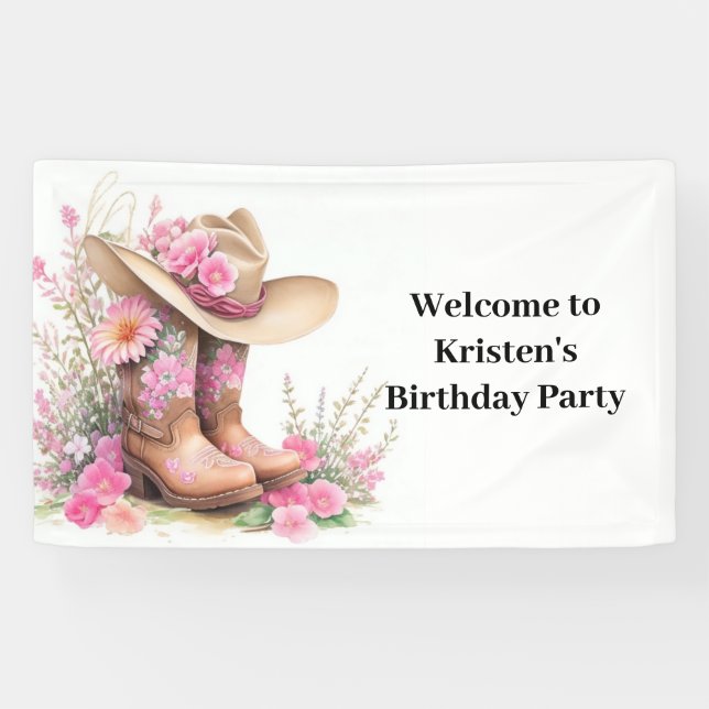 Yeehaw Wild West Cowgirl Birthday Banner (Horizontal)