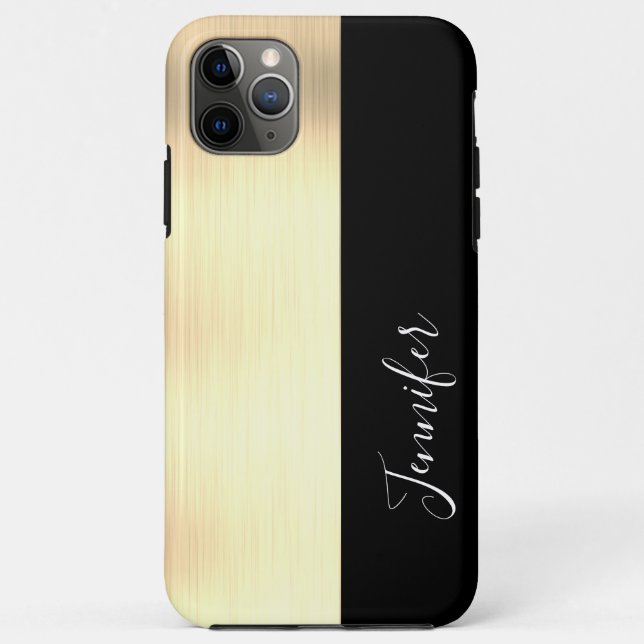 Yel Gold, Black Strip, DIY Name, White Script Cas Case-Mate iPhone Hülle (Rückseite)