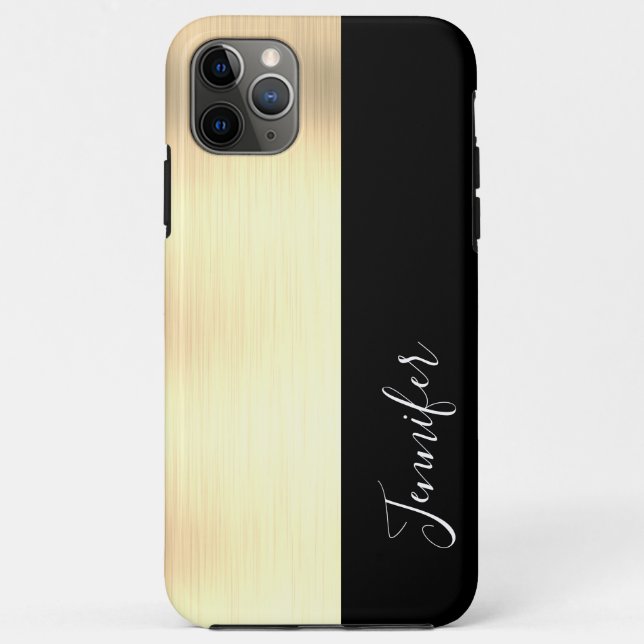 Yel Gold, Black Stripe DIY Name, White Script Case-Mate iPhone Hülle (Rückseite)
