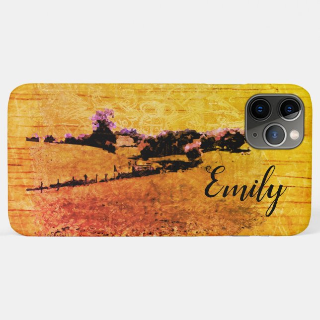 Yello Countryside Doodle & your name Case-Mate iPhone Hülle (Rückseite (Horizontal))