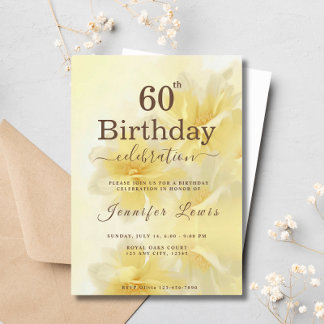 Yellow 60 Fabulous Floral Geburtstagsparty Einladung