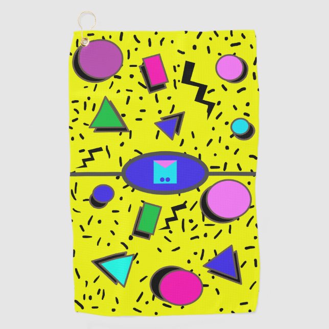Yellow 80er Memphis Abstrakt Style Retro Nahtlos Golfhandtuch (Vorderseite)