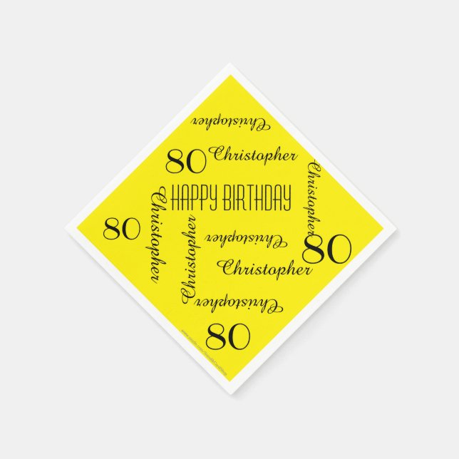 Yellow 80th Birthday Party Repeat Name, Paper Serviette (Ecke)