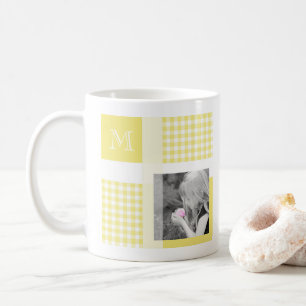 Yellow Add Your Foto Gingham Modern Monogram Kaffeetasse