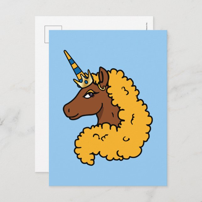 Yellow Afro Unicorn Postkarte (Vorne/Hinten)