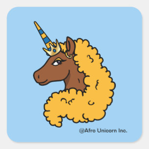 Yellow Afro Unicorn Quadratischer Aufkleber