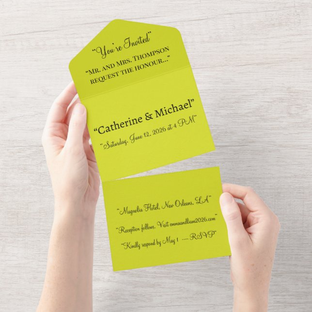 Yellow All In One Wedding Invitation – Lemon Einladung (Abreißtisch)