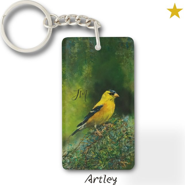Yellow American Goldfinch Bird Painting Initials Schlüsselanhänger (Von Creator hochgeladen)