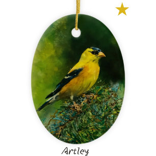 Yellow American Goldfinch Bird Painting Year Keramik Ornament