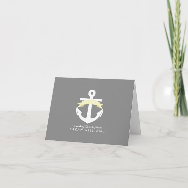 Yellow Anchor Nautical Baby Dusche Dankeskarte (Vorderseite)