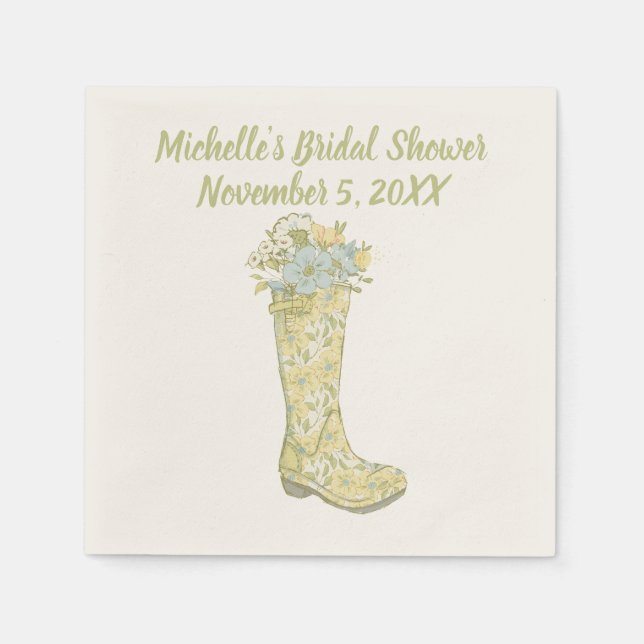 Yellow and Aqua Blue Floral Rain Boot Dusche Serviette (Vorderseite)