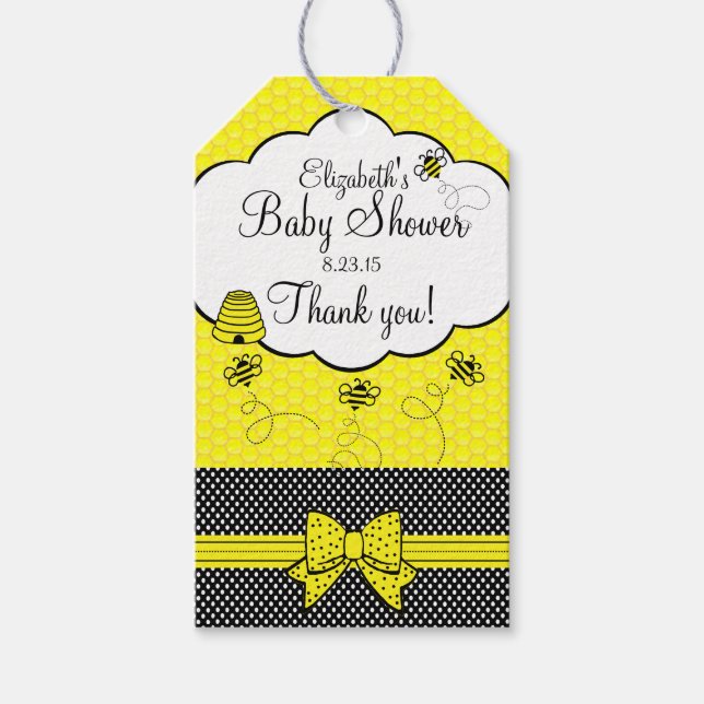 Yellow and Black Bee Baby Dusche Vielen Dank Geschenkanhänger (Vorderseite)