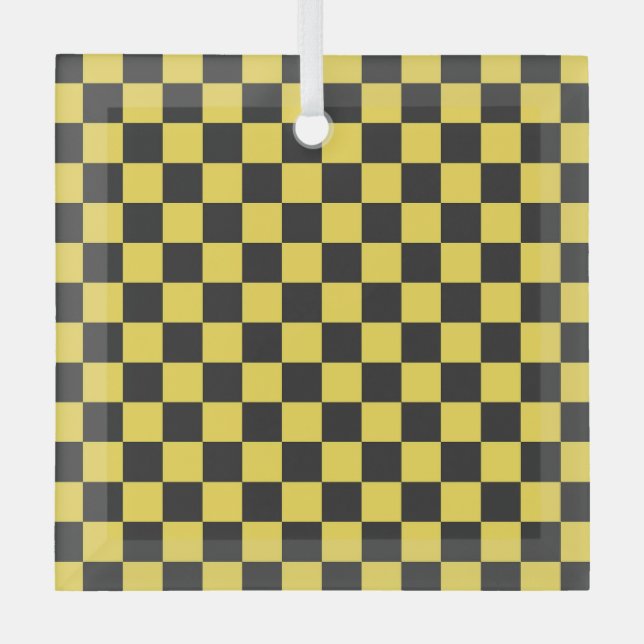 Yellow and black checkerboard pattern ornament aus glas (Vorderseite)