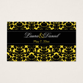 Yellow and Black Damask Wedding Favor Tag