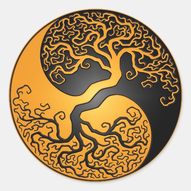 Yellow and Black Yin Yang Tree Runder Aufkleber (Vorderseite)