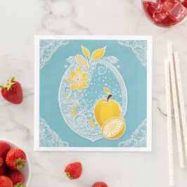 Yellow and blue fruit patterns AI art Serviette