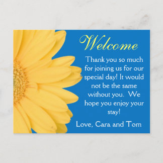 Yellow and Blue Gerber Daisy Wedding Welcome Bag Postkarte