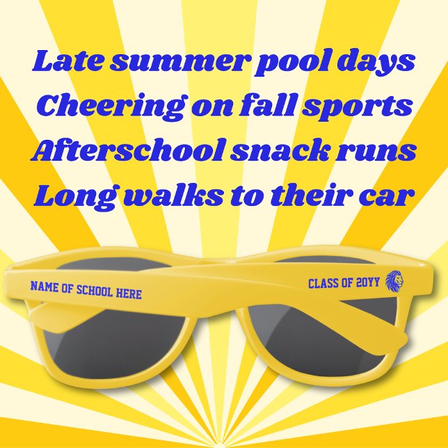 Yellow and Blue Lion Mascot Graduate (Von Creator hochgeladen)