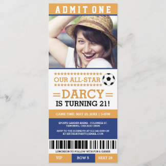 Yellow and Blue Soccer Ticket Geburtstag Einladung