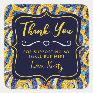 Yellow and Blue Starry Night Mosaik Small Business Quadratischer Aufkleber