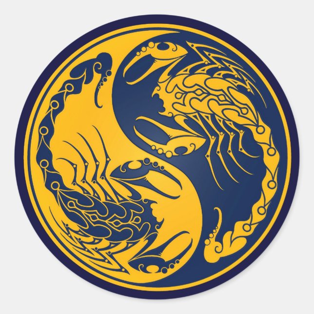 Yellow and Blue Yin Yang Scorpions Runder Aufkleber (Vorderseite)