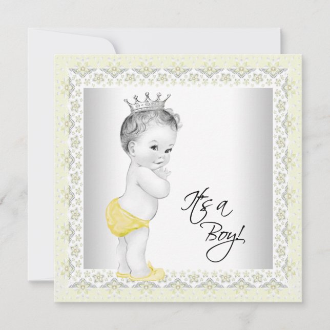 Yellow and Gray Baby Boy Dusche Einladung (Vorderseite)