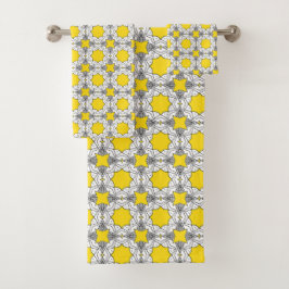 Yellow and green geometric pattern  badhandtuch set