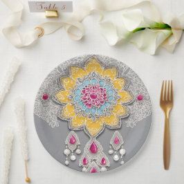 Yellow and grey floral patterns AI art Pappteller