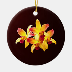 Yellow and Maroon Orchids Brassolaeliocattleya Keramik Ornament