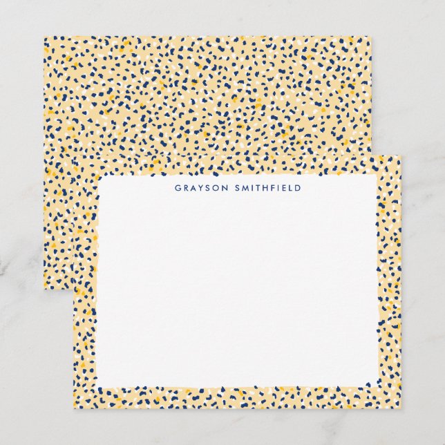 Yellow and Navy Leopard Personal Stationer Card Einladung (Vorne/Hinten)