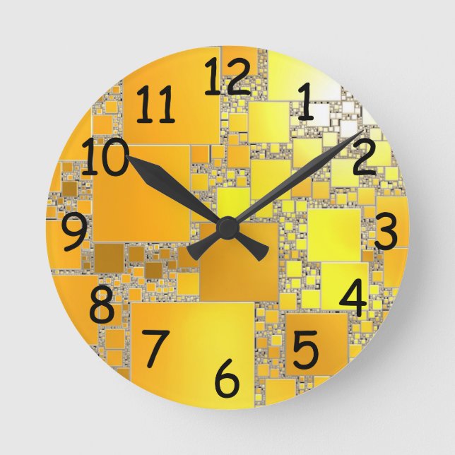 Yellow and Orange Squared Clock Runde Wanduhr (Vorderseite)