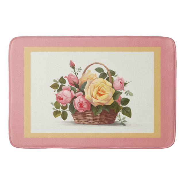 Yellow And Pink Roses Bath Mat Badematte (Vorderseite)