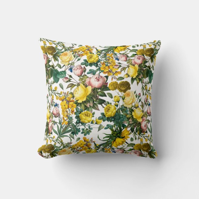 Yellow and pink vintage rose garden pattern kissen (Vorderseite)