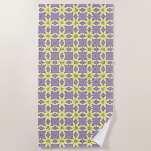 Yellow and purple geometric floral patterned  strandtuch (Vorderseite)