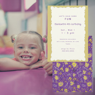 Yellow and Purple Girl Birthday Party Einladung