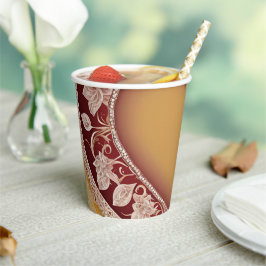 Yellow and red floral patterns AI art Pappbecher