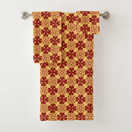 yellow and red geometric floral pattern badhandtuch set