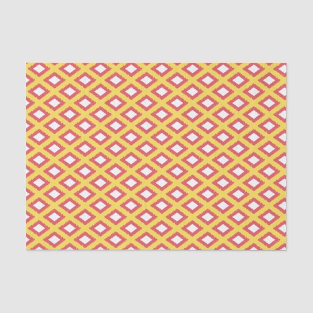 Yellow and Red Tribal Diamond Ikat Muster Seidenpapier (Vorderseite)