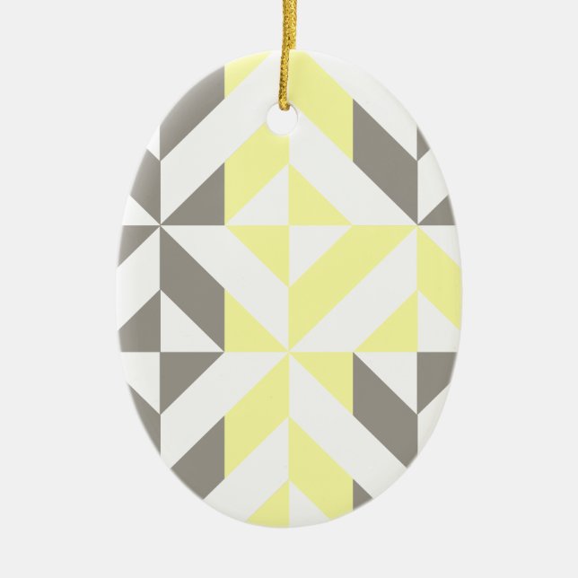Yellow and Silver Geometric ZigZag Keramik Ornament (Vorne)