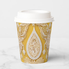 Yellow and white floral patterns AI art Pappbecher