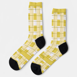 Yellow and White Plaid, Text on Foot Socken