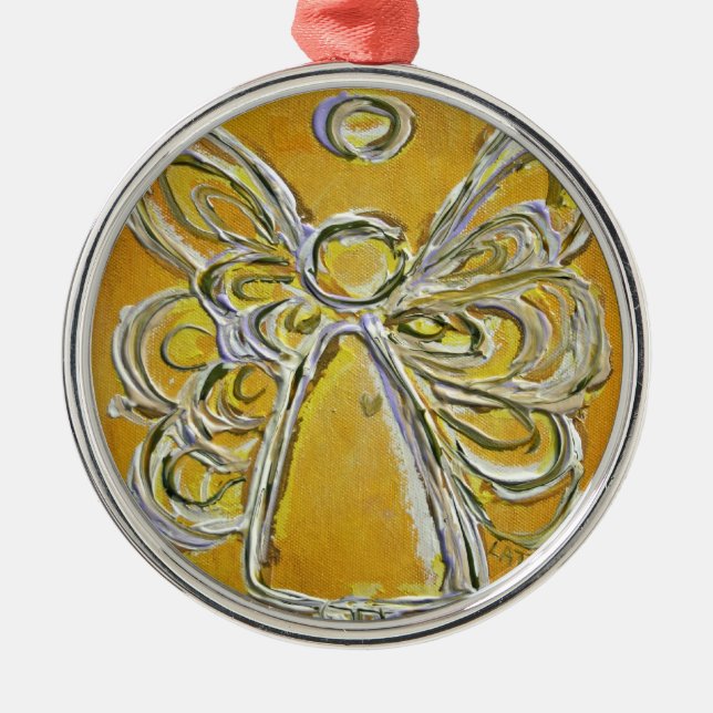 Yellow Angel Art Malerei Silbernes Ornament (Vorne)