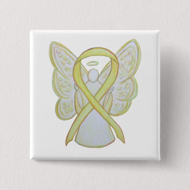 Yellow Angel Awareness Ribbon Art Buttone Button (Vorderseite)