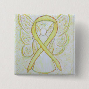 Yellow Angel Awareness Ribbon Art Buttone Button
