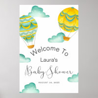 Yellow Aqua Hot Air Balloons Babydusche Willkommen