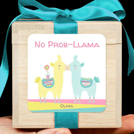Yellow aqua llama küsst niedliche kawaii Girlansch Quadratischer Aufkleber