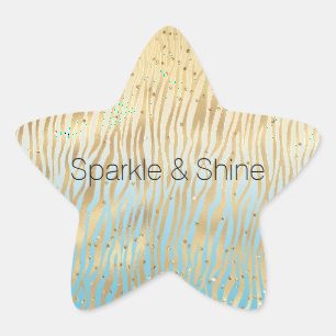 Yellow Aqua Ombre Gold Sparkle Zebra Print Stern-Aufkleber